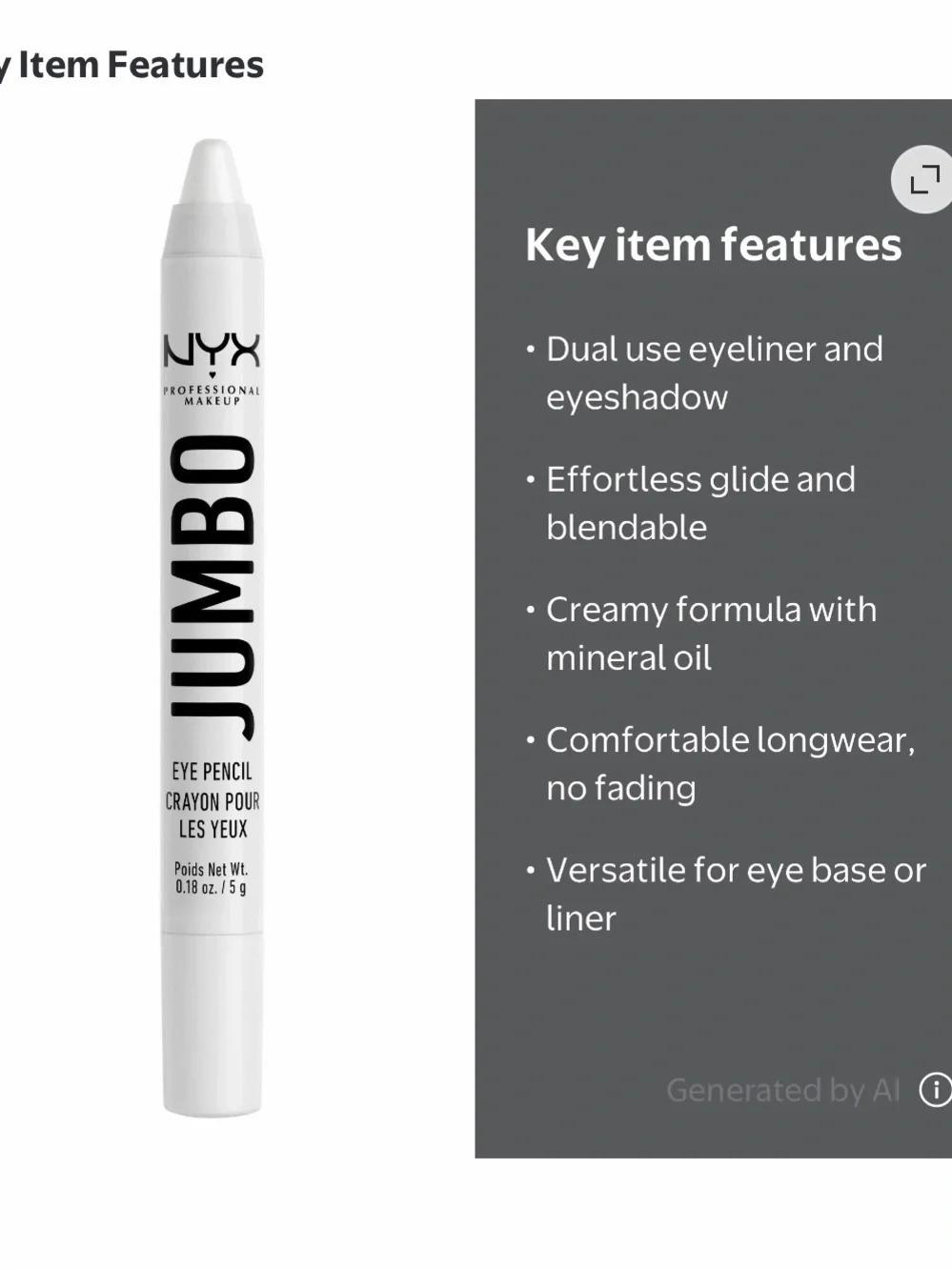 NWT NYX Professional Makeup Jumbo Eye Pencil Color JEP 604 Milk